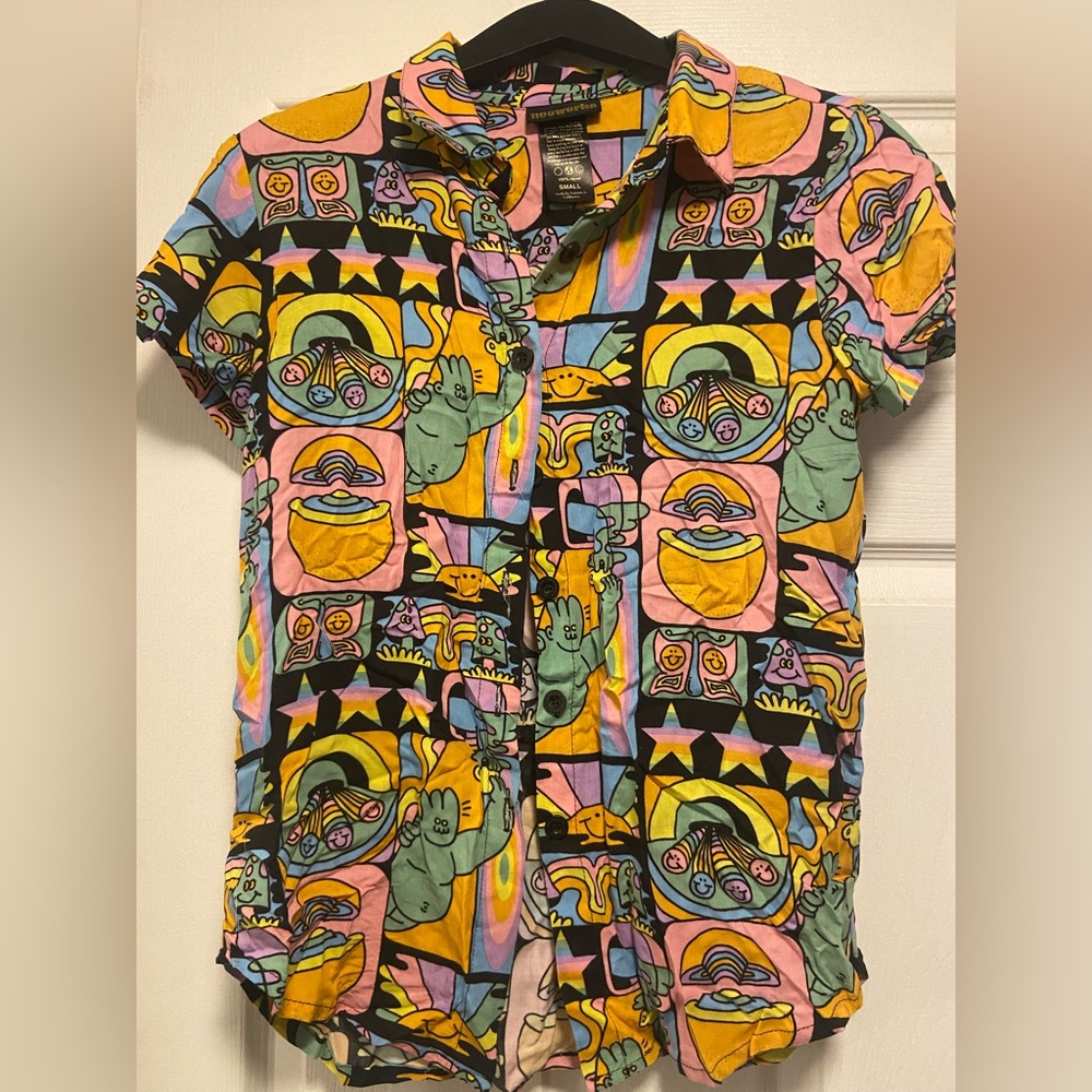 Nooworks Dreyfus Multicolor Graphic Button-Down Shirt — Yellow Pink Blue Black